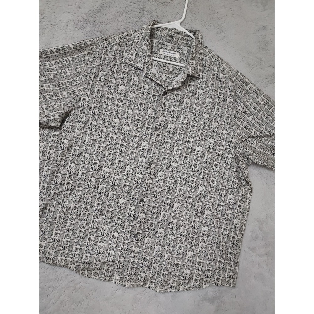 Tommy Bahama Shirt Mens XXL 2XL Bahama Coast Palm Leaf Print Button Up Gray EUC
